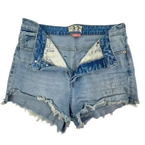 We The Free People CRVY Light Wash Distressed Denim Shorts Size 32 Indigo